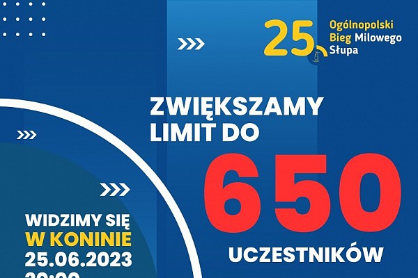 Zwiększamy limit do 650 uczestników - 25. Ogólnopolski Bieg Milowego Słupa w Koninie