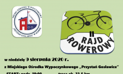 9 sierpnia 2020 r. zapraszamy na II wakacyjny Rajd Rowerowy z Miejskiego Ośrodka Wypoczynkowego „Przystań Gosławice”.